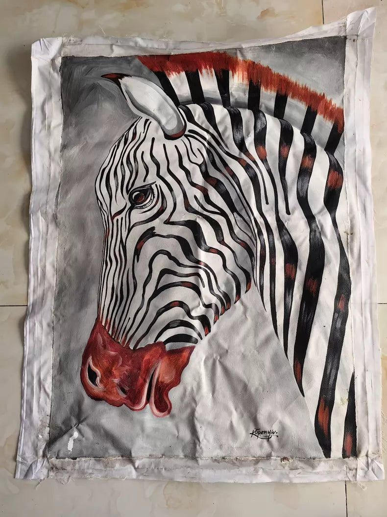 Zebra – Signed Tanzanian Painting – 65 × 80 cm