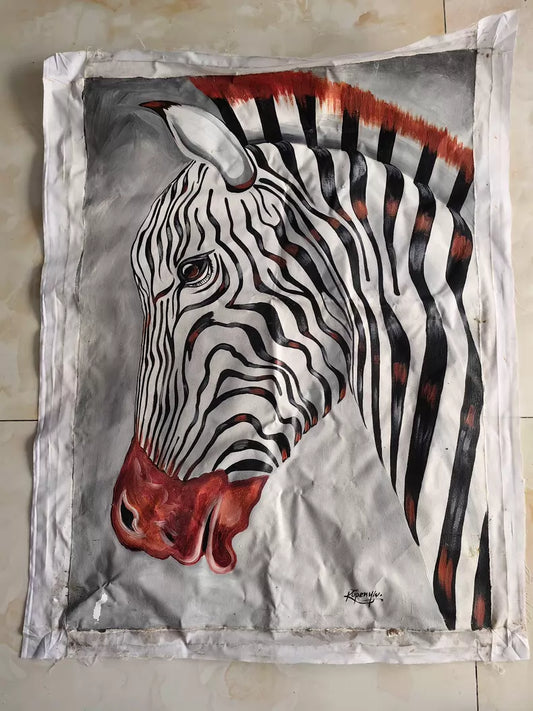 Zebra – Signed Tanzanian Painting – 65 × 80 cm