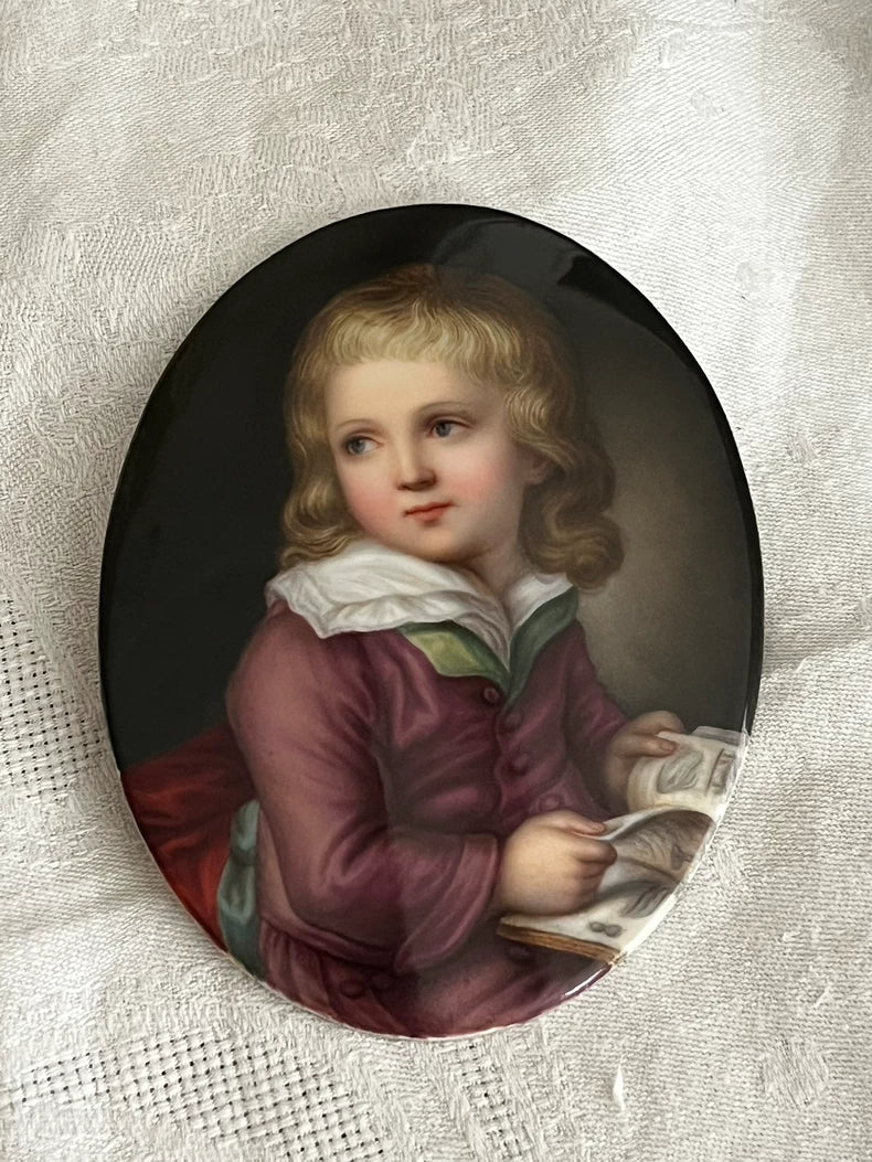 European Antique Oval Porcelain Portrait Plaque – actual product photo 2