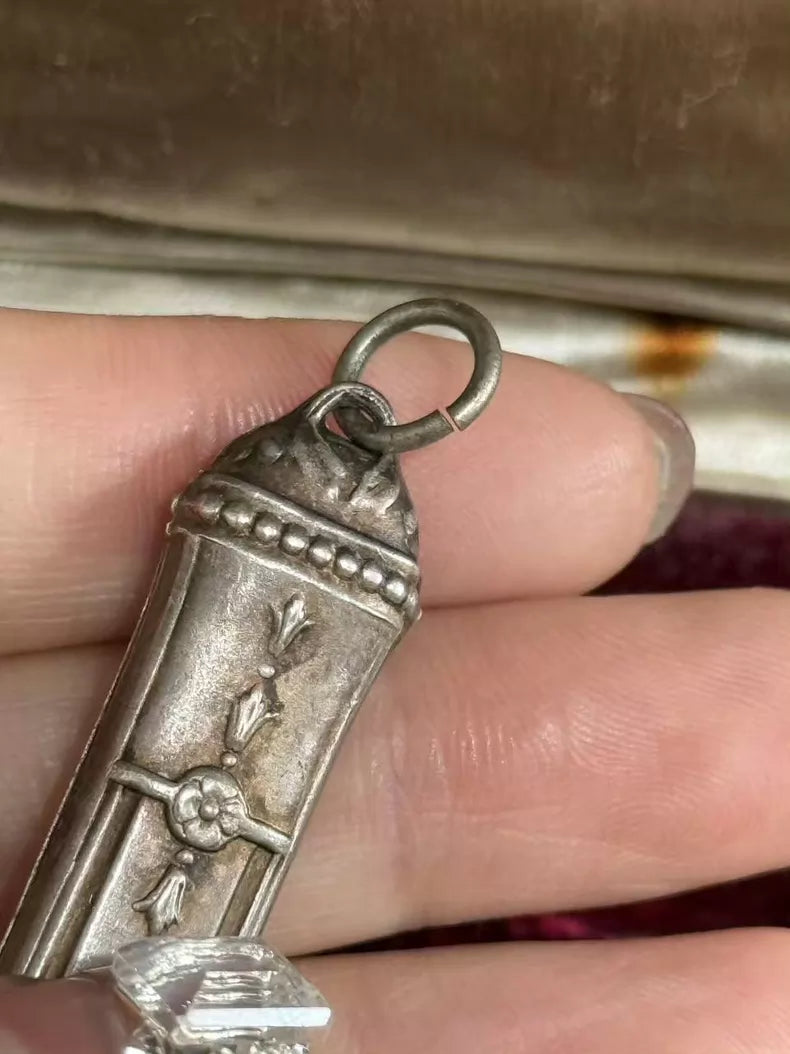 Vintage French Art Nouveau Silver-Plated Pencil Holder Pendant — detail 3