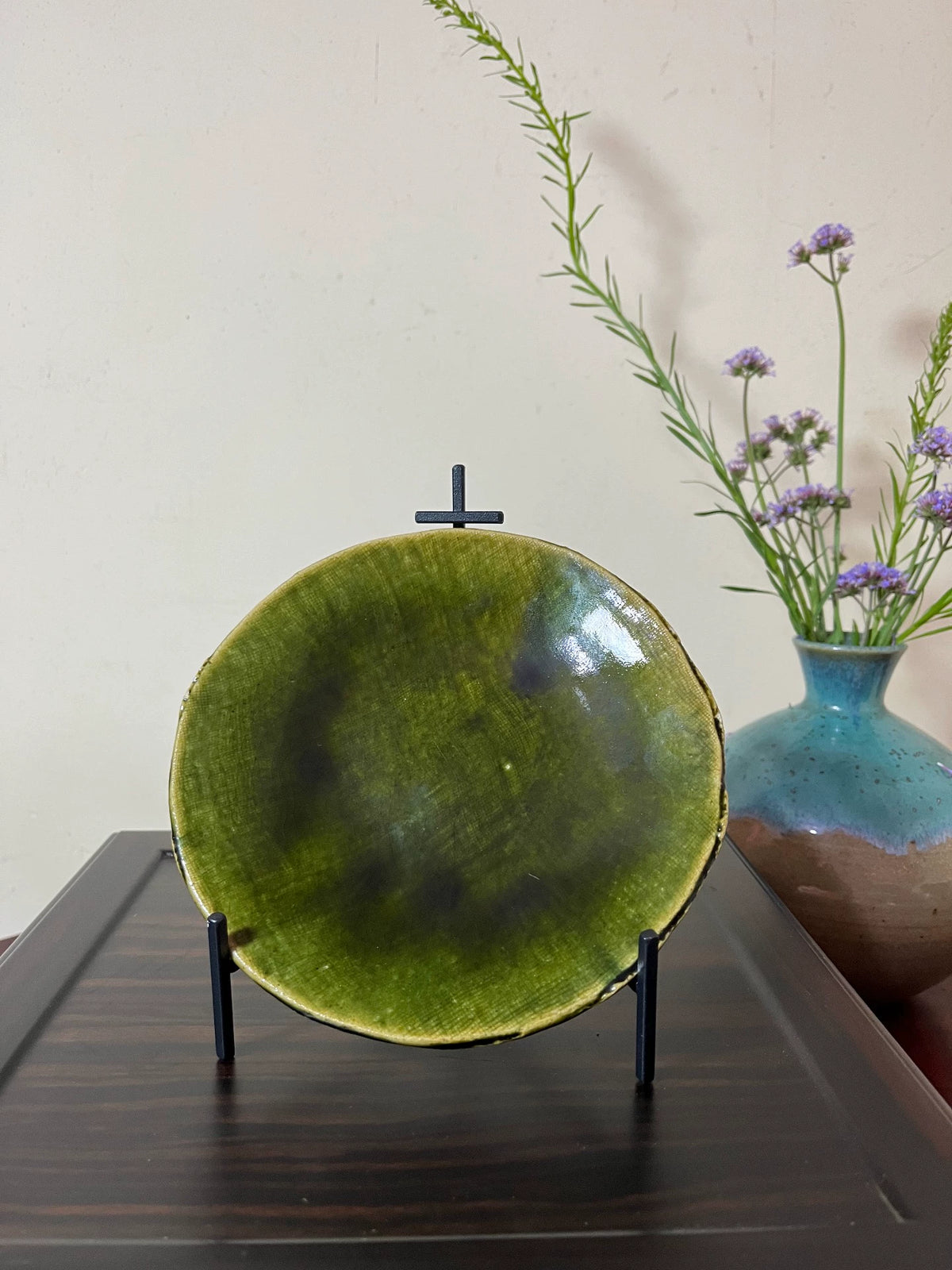 Fuminao Moriwaki – Green Oribe Floral-Rim Plate, 16 cm — original seller image 1