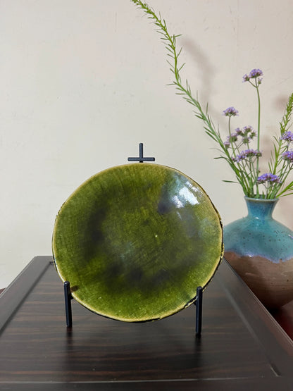 Fuminao Moriwaki – Green Oribe Floral-Rim Plate, 16 cm — original seller image 1