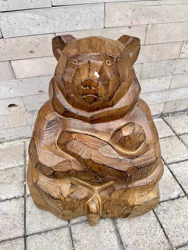Guardian Bear Faux-Wood Resin Sculpture – 37 cm