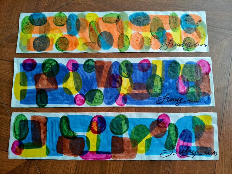 Sutthiyanon – Signed Abstract Paintings on Paper – 50 × 12 cm