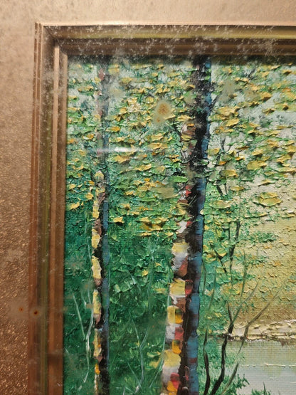 Birch Trees beside Water – Framed Oil Painting