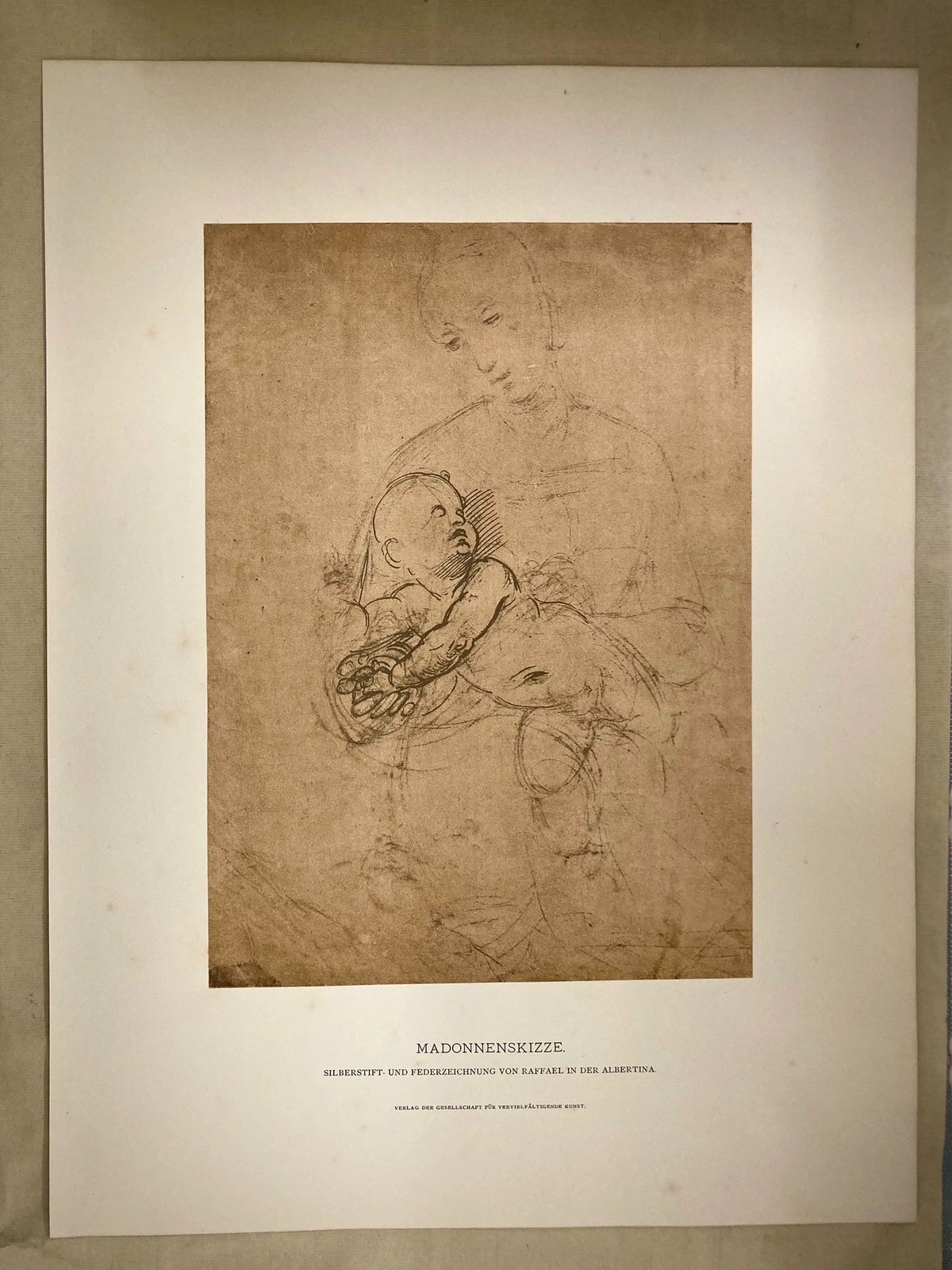 Raphael – Madonnenskizze, Vintage Mounted Reproduction Print – actual item photograph 2