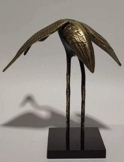 Vintage European Brass Crane Sculpture with Stand