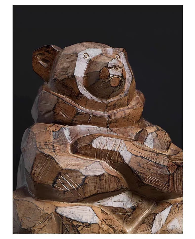 Guardian Bear Faux-Wood Resin Sculpture – 37 cm