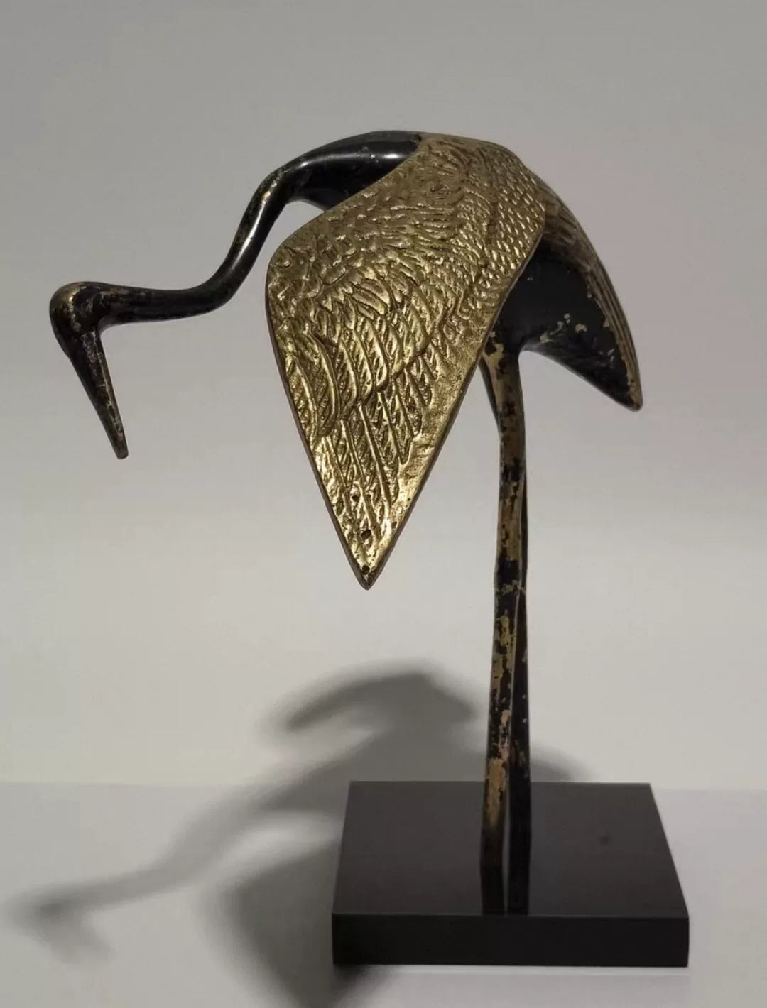 Vintage European Brass Crane Sculpture with Stand