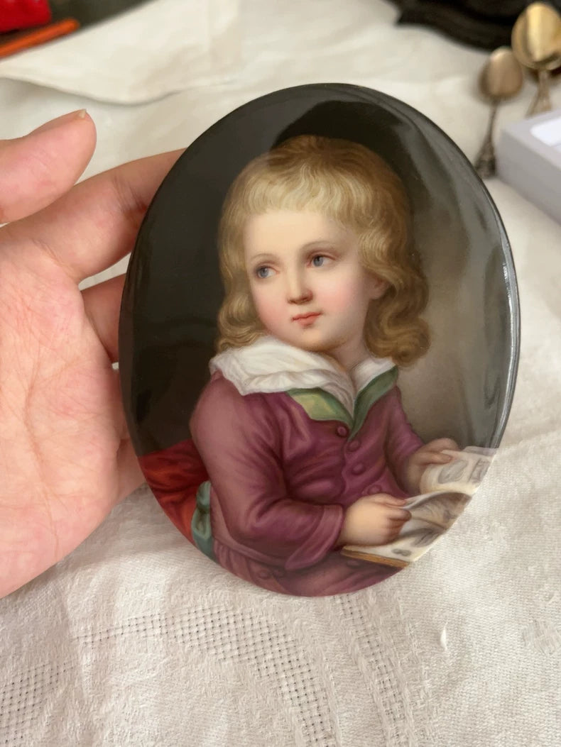 European Antique Oval Porcelain Portrait Plaque – actual product photo 4