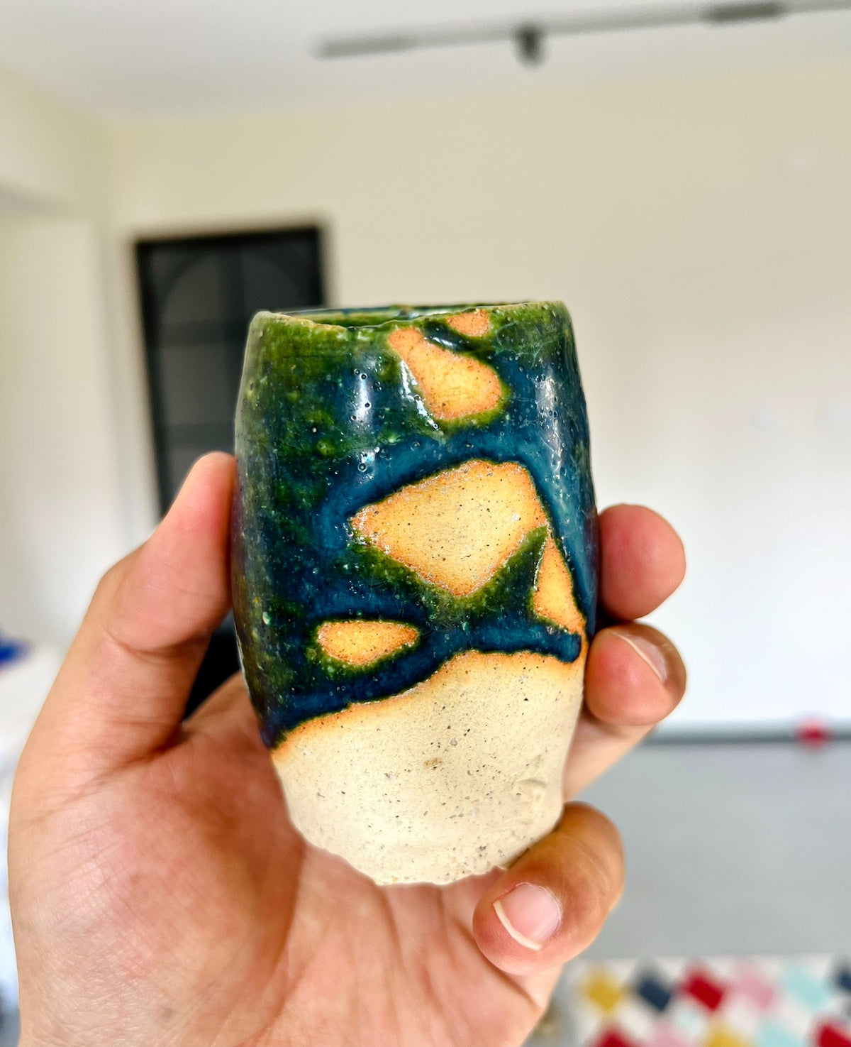 Ryuichi Kakurezaki – Green-Weave Bizen Sake Cup with Wood Box — original seller image