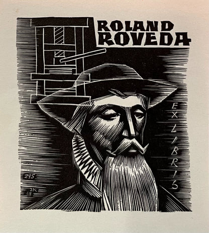 Portrait Ex-Libris Woodcut Print, 7.3 × 6.9 cm – source photo 1