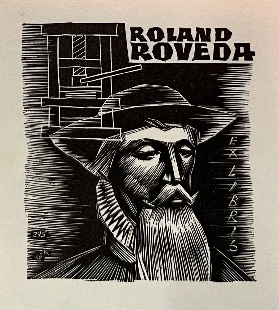 Portrait Ex-Libris Woodcut Print, 7.3 × 6.9 cm