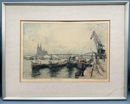 Josef Eidenberger – Köln Deutzer Brücke – Signed Framed Etching