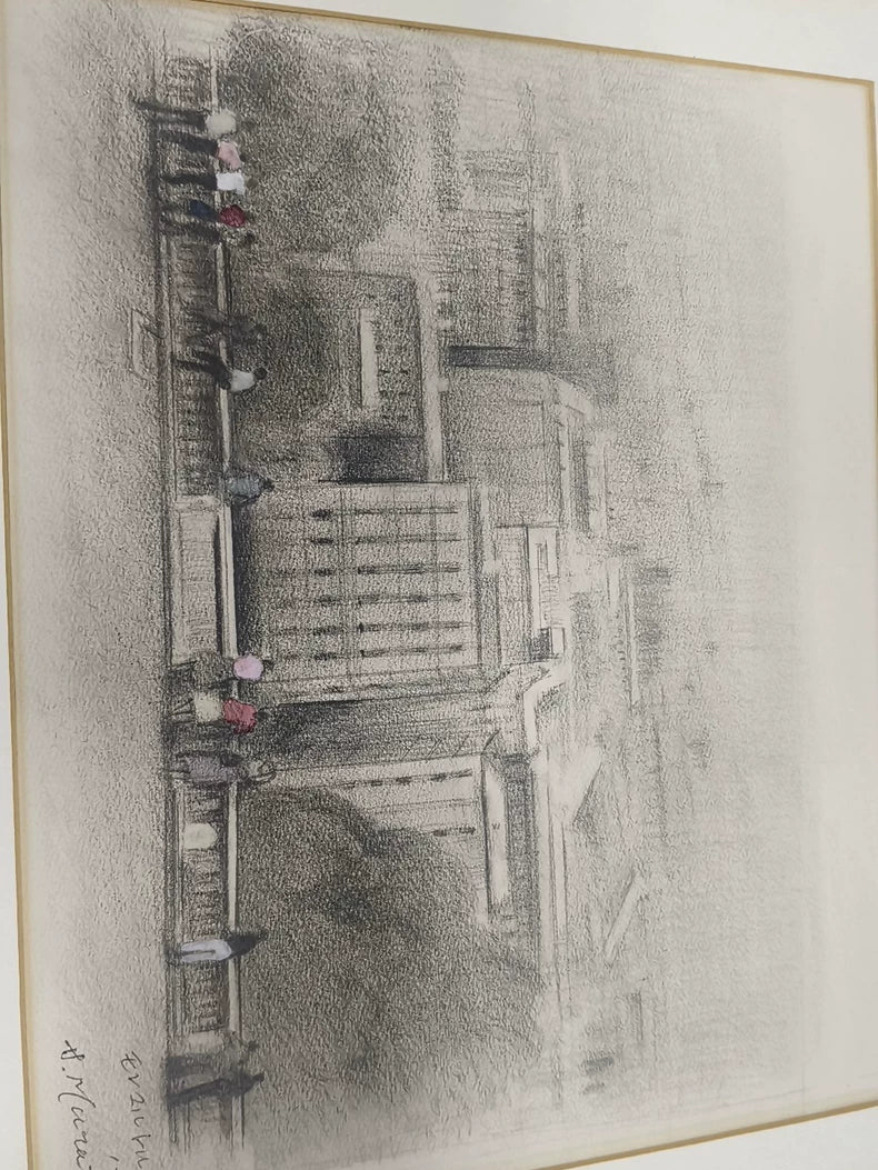 村田鹿治 – Paris Landscape Drawing – Framed
