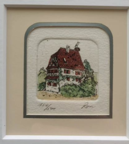 Sowa & Reiser – Miniature Cottage Etching – Framed – actual item photograph 3