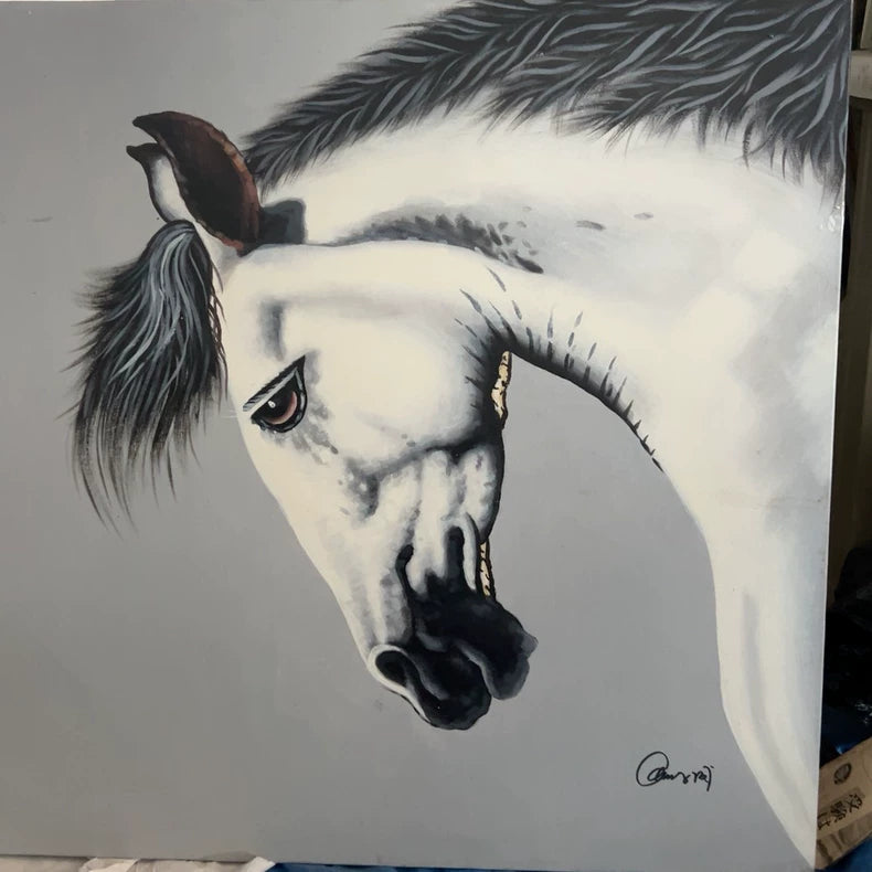 Vintage White Horse Portrait Oil Painting – Approx. 85 × 85 cm – actual product photo 2