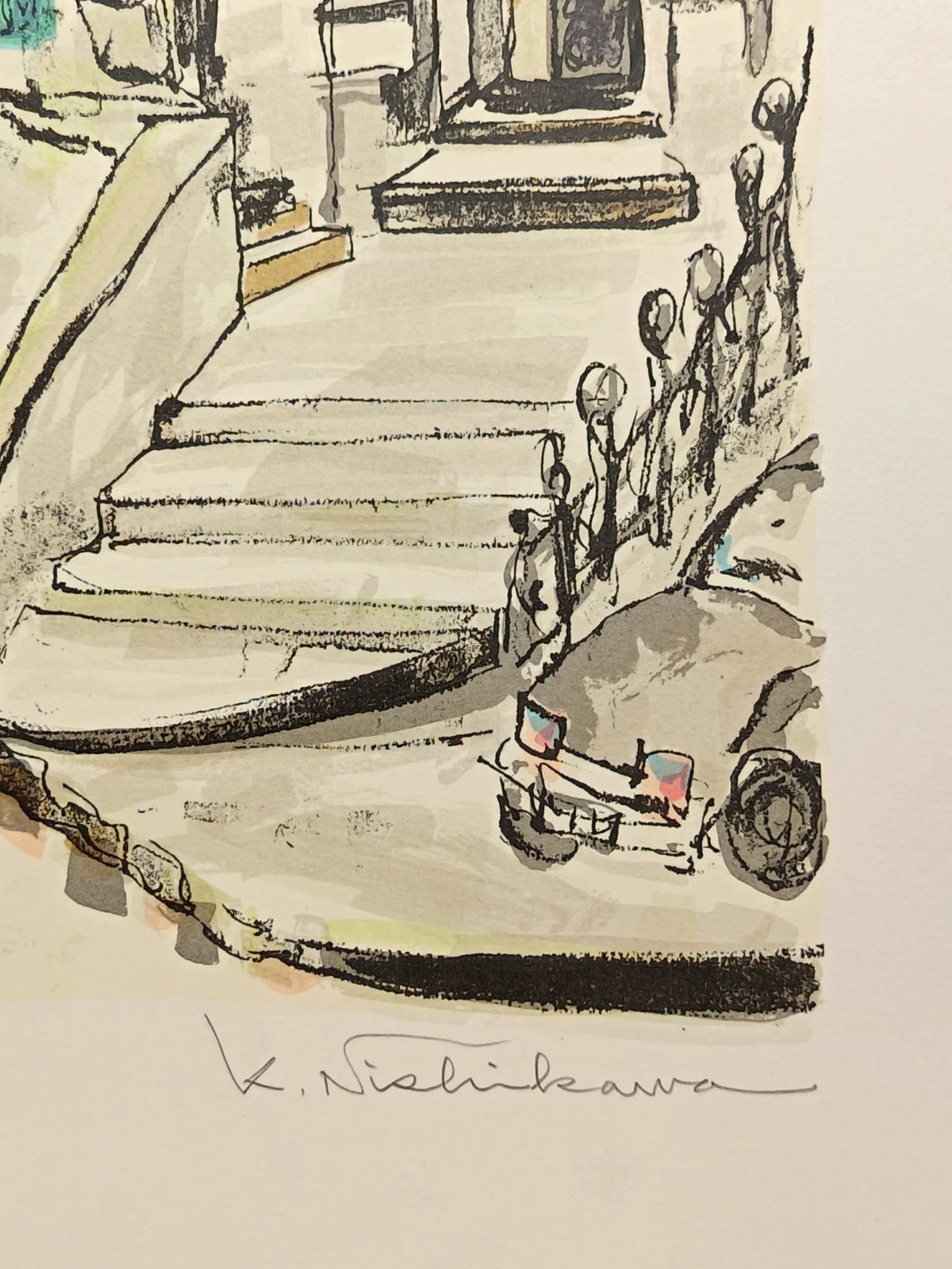 K. Nishikawa – Mediterranean Village – Signed Artist Proof Framed Print – detail 4