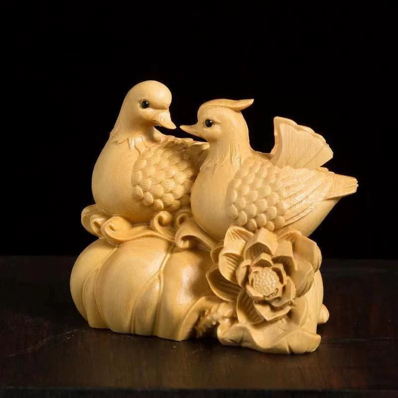 Boxwood Mandarin Duck Pair Sculpture 2