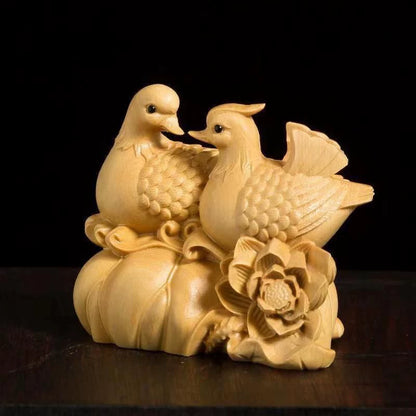 Boxwood Mandarin Duck Pair Sculpture 2
