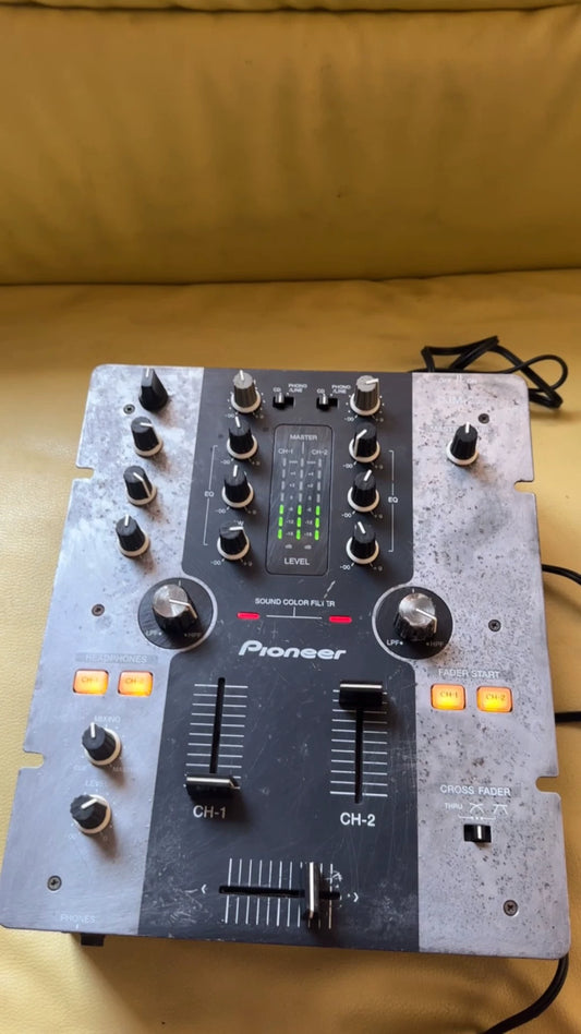 Pioneer DJM-250-K – Two-Channel DJ Mixer, Heavy Cosmetic Wear – actual item photograph 1