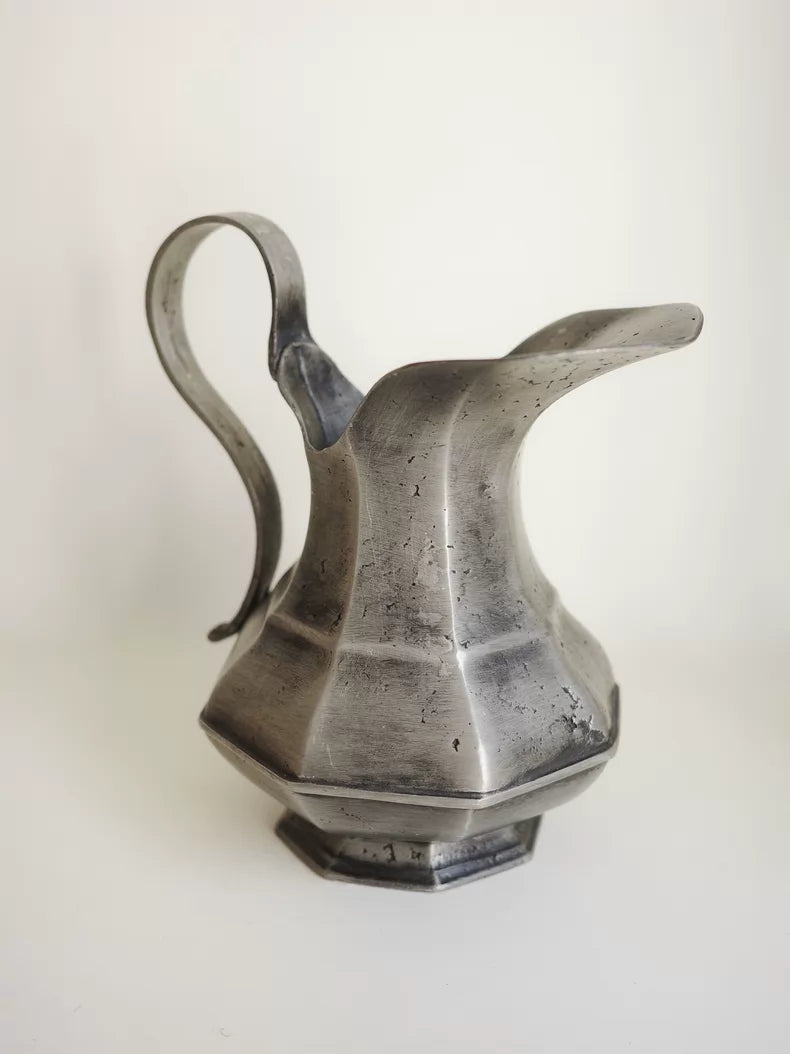 Italian 1970s Art Deco Revival Octagonal Pewter Pitcher – actual product photo 3