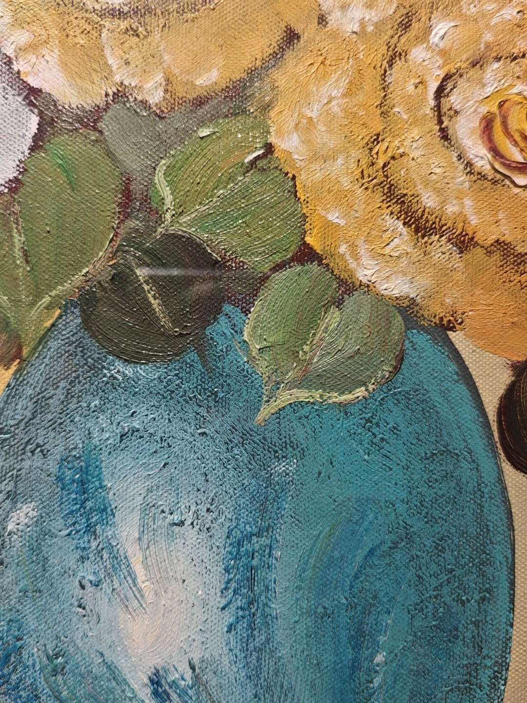 Flowers in a Blue Vase – Large Framed Oil Painting