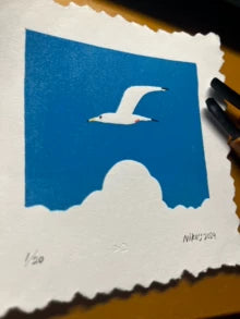Bowen Seagull — Framed Reduction Woodcut