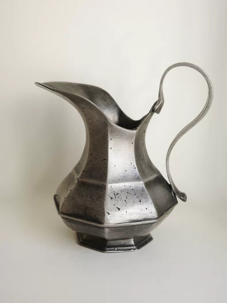 Italian 1970s Art Deco Revival Octagonal Pewter Pitcher – actual product photo 2