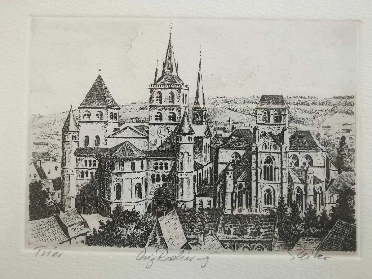European Architectural Etching – Framed – actual item photograph 5