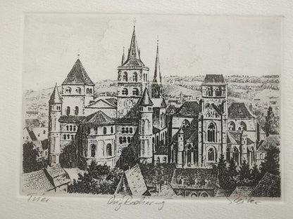 European Architectural Etching – Framed – actual item photograph 5
