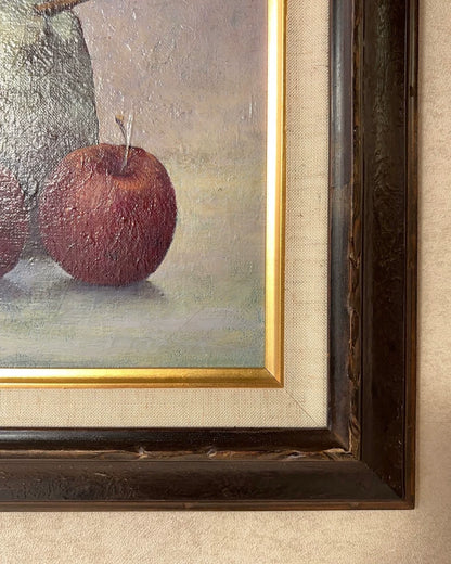 Japanese Vintage Still Life Oil Painting – Pears and Apples – 1989 – actual product photo 8