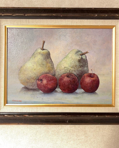 Japanese Vintage Still Life Oil Painting – Pears and Apples – 1989 – actual product photo 6