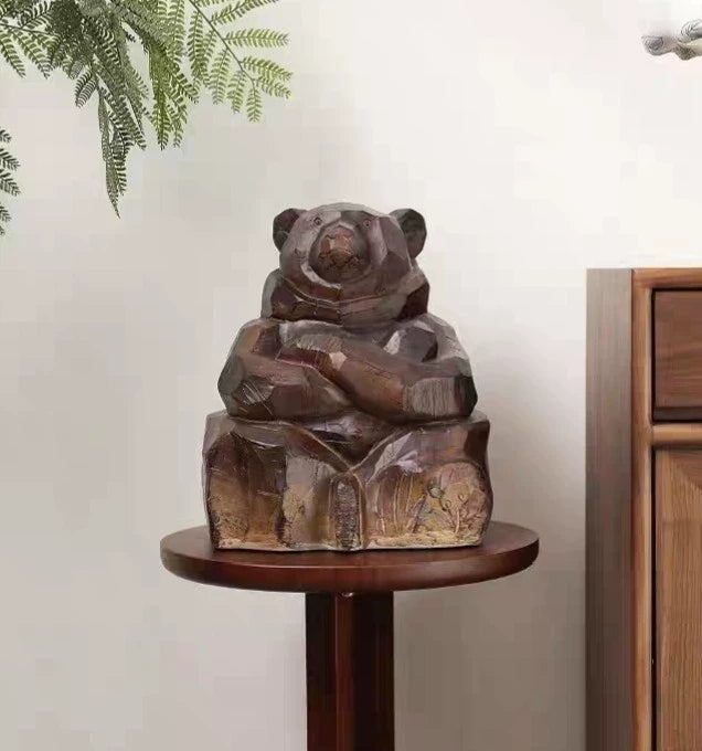 Guardian Bear Faux-Wood Resin Sculpture – 37 cm