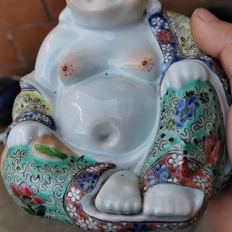 Jingdezhen Famille-Rose Maitreya Buddha Figurine – Wei Hongtai Mark — detail 6