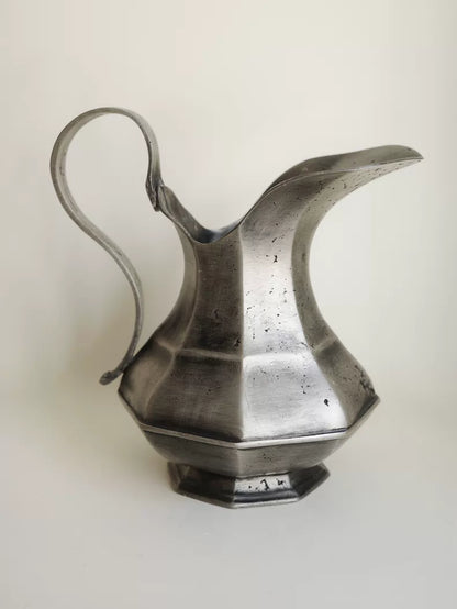 Italian 1970s Art Deco Revival Octagonal Pewter Pitcher – actual product photo 1