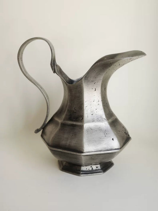 Italian 1970s Art Deco Revival Octagonal Pewter Pitcher – actual product photo 1