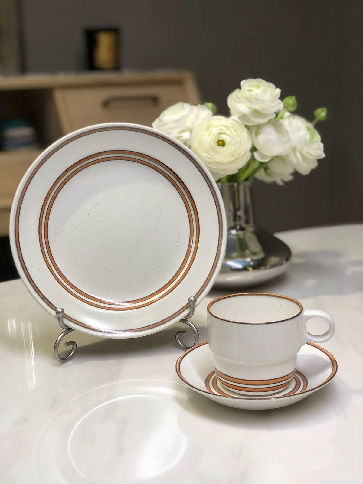 Gustavsberg – Coffee Cup, Saucer and Plate Set — front view