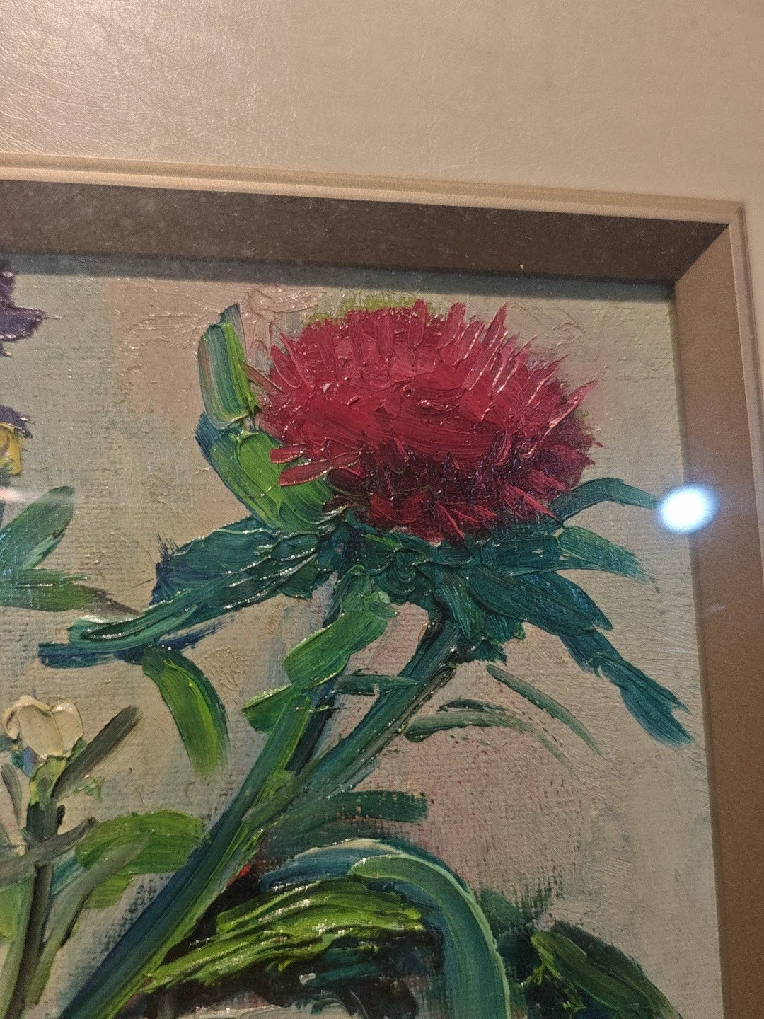 Signed Floral Painting – Wood and Glass Frame