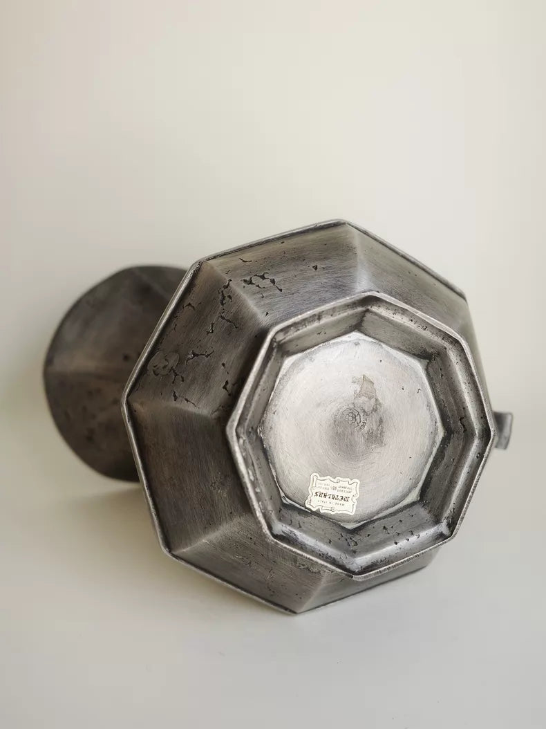 Italian 1970s Art Deco Revival Octagonal Pewter Pitcher – actual product photo 6