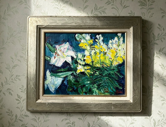 White Lilies and Yellow Flowers – Framed Painting