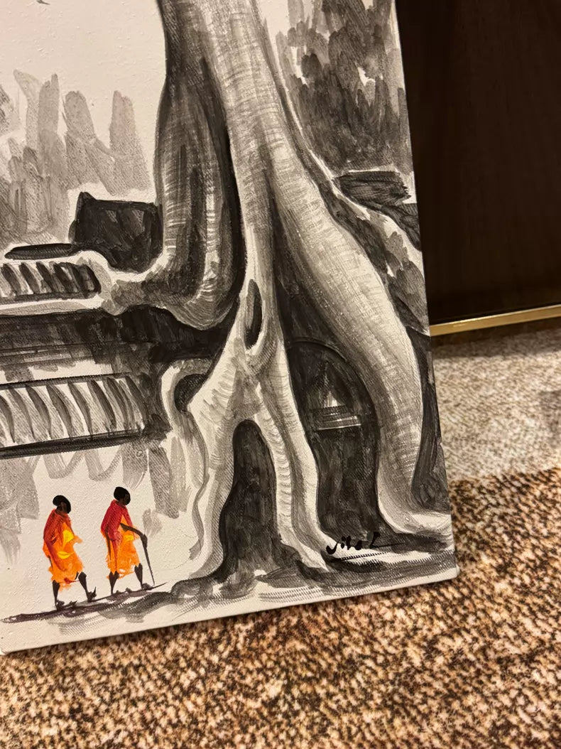 Signed Angkor Temple Landscape Painting Diptych