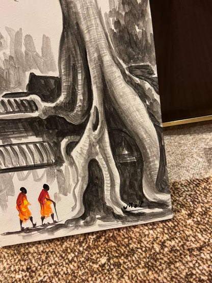 Signed Angkor Temple Landscape Painting Diptych