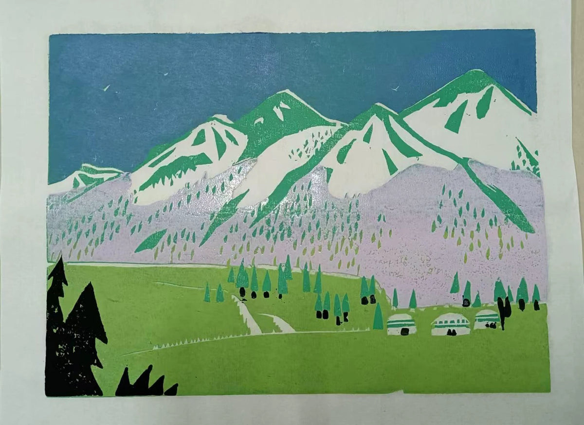 Spring Snow – Colour Woodcut Print, 30 × 20 cm – actual item photograph 1