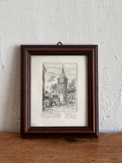 Karl Pöhner – Nuremberg Tiergärtnertor – Framed Etching – actual item photograph 1