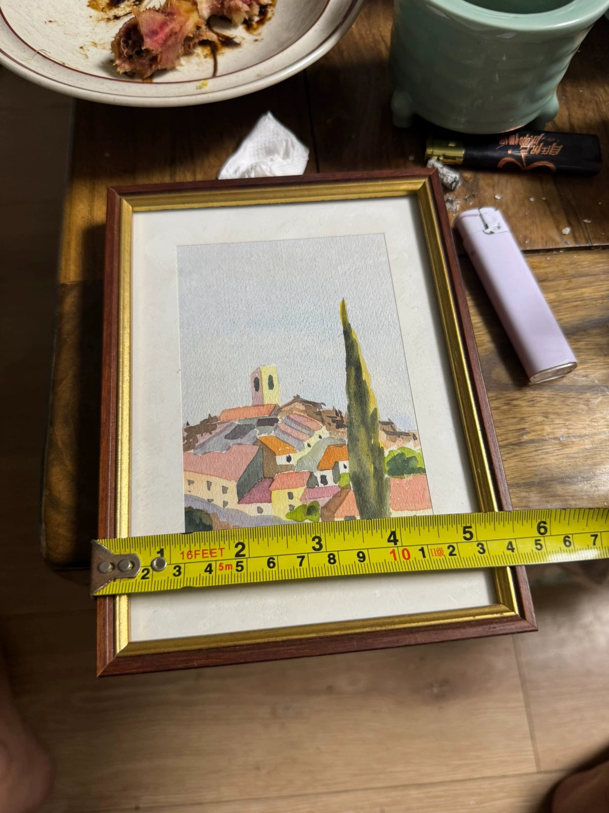 European Village and Cypress – Small Framed Watercolour – detail 6
