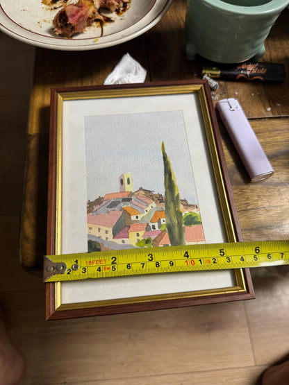 European Village and Cypress – Small Framed Watercolour – detail 6