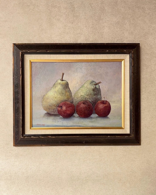 Japanese Vintage Still Life Oil Painting – Pears and Apples – 1989 – actual product photo 1