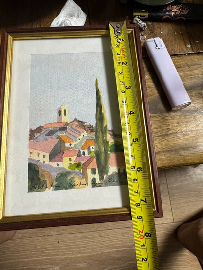 European Village and Cypress – Small Framed Watercolour – detail 5