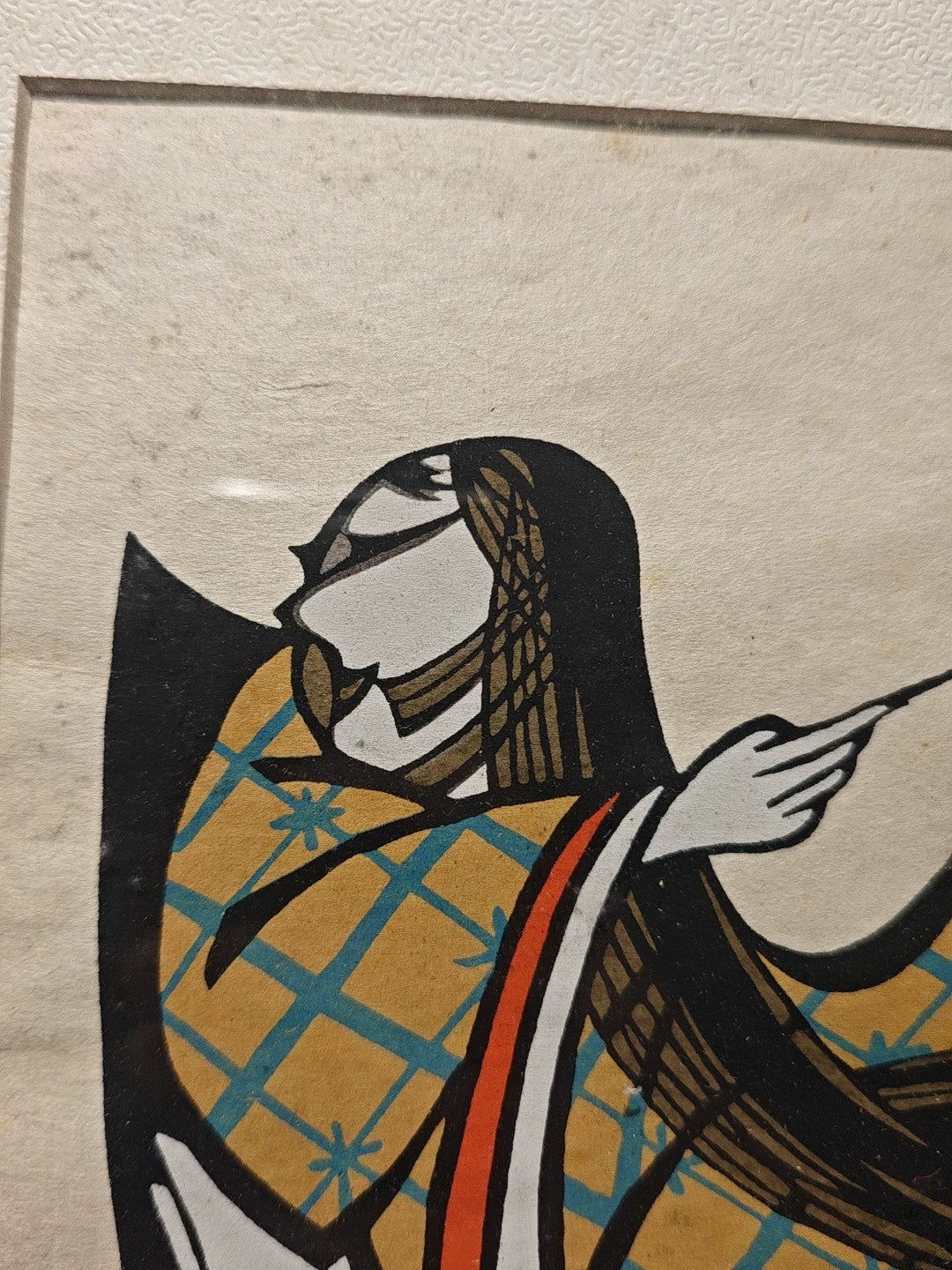 Kimono Figure – Signed H.C. Japanese Framed Print – detail 2